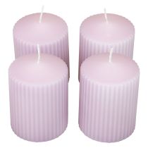 Bougies piliers bougies rainurées lilas décoration 70/90mm 4pcs