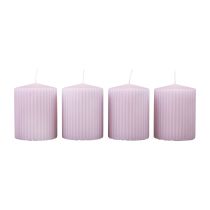 Bougies piliers bougies rainurées lilas décoration 70/90mm 4pcs