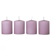 Article Bougies piliers bougies rainurées lilas décoration 70/90mm 4pcs