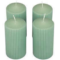 Article Bougies piliers vertes émeraude rainurées 70/130 mm 4 pièces