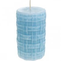 Article Bougies en cire motif panier, bougies piliers, bougies Rustique bleu clair 110/65 2pcs