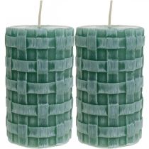 Article Bougies avec motif tressé, bougies pilier Vert rustique, décoration bougie 110/65 2pcs