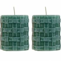 Article Bougies pilier Rustique 80/65 bougie verte décoration bougie 2pcs