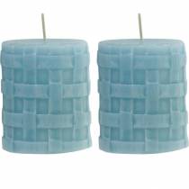 Article Bougies pilier Rustique 80/65 bougie de décoration bleu clair bougie 2pcs