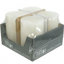 Article Lot de 4 bougies piliers rustiques, blanc cassé, 70 x 110 mm, teintées dans la masse, auto-extinguibles - Idéales pour la décoration de l'Avent et des fêtes de fin d'année
