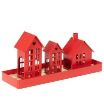Article Porte-bougies chauffe-plat en métal rouge avec plateau 35 cm, lot de 1