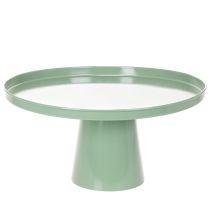 Article Table décorative ronde en métal vert, 40 cm de diamètre, à rebord haut.