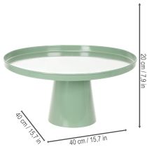 Article Table décorative ronde en métal vert, 40 cm de diamètre, à rebord haut.