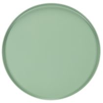 Article Table décorative ronde en métal vert, 40 cm de diamètre, à rebord haut.