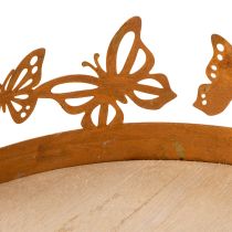Article Plateau à papillons, motif printanier, décoration de table, ornement en métal, finition rouillée, Ø 20 cm x H 6,5 cm
