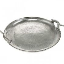 Plateau décoratif bois de cerf rond en aluminium argenté Ø30cmH4.5cm