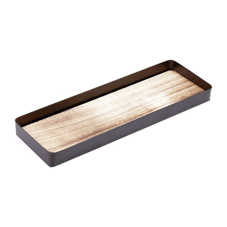 Article Plateau décoratif métal bois plateau métal socle bois 34,5×11×3cm