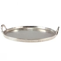 Article Plateau plateau rond en métal argenté avec anse 38x35x6,5cm