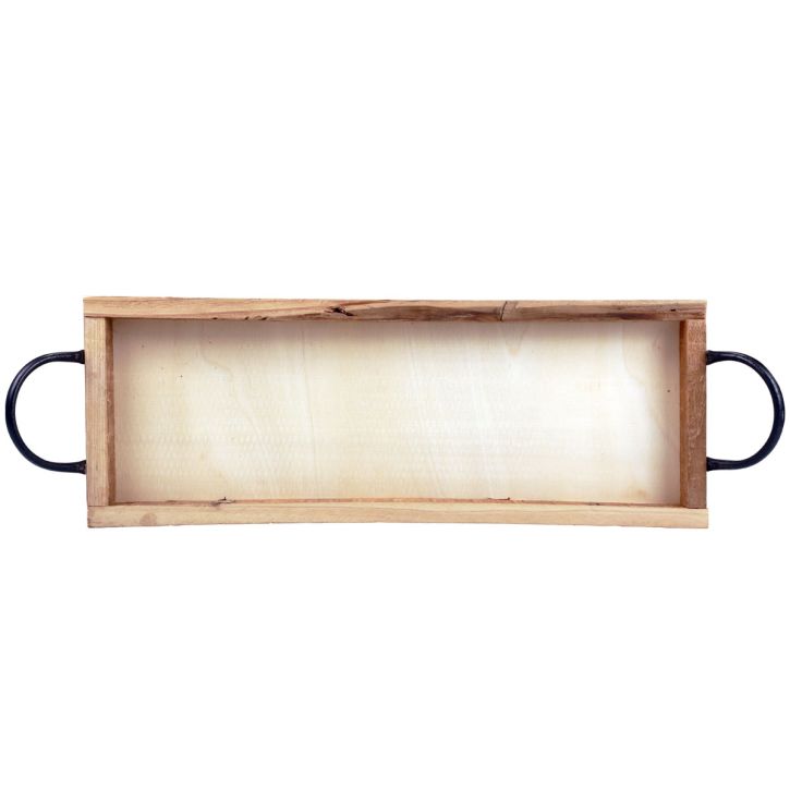 Plateau en bois avec poignées, plateau décoratif, oblong, naturel, 50×19×3cm