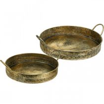 Bol décoratif avec anses, bac à plantes à motifs, récipient en métal doré, aspect antique L45,5/42cm Ø39,5/34cm lot de 2