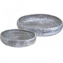 Bol décoratif argenté rond en métal aspect antique Ø50/38cm lot de 2