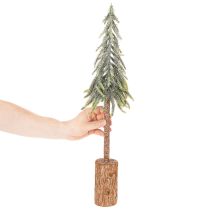 Article Sapin artificiel, finition givrée, avec socle en bois, décoration hivernale, 60 cm
