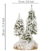 Article Sapins enneigés, décor hivernal artificiel pour village de Noël et décoration de table, 29 cm