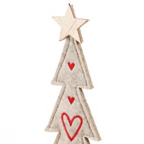 Article Sapin de Noël en feutre décoration avec coeurs gris rouge 28cm 4 pcs