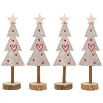 Article Sapin de Noël en feutre décoration avec coeurs gris rouge 28cm 4 pcs