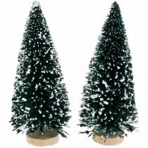 Article Sapin décoratif avec neige, décoration de Noël, Avent H13cm Ø5,5cm 2 pcs