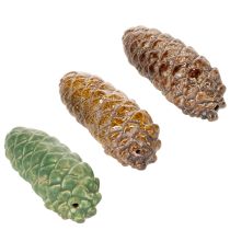 Article Décoration de table en céramique en forme de pomme de pin, automne, 14 cm, lot de 3.
