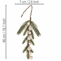Article Branche de sapin artificielle avec mini boules de Noël blanches, 46 cm, 2 pièces