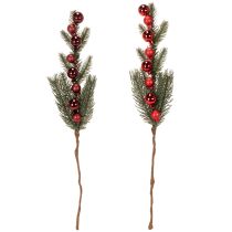 Article Branche de sapin artificielle avec boules de Noël, 48 cm, 2 pièces