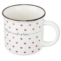 Article Tasse avec coeurs tasse en céramique blanc rouge Ø9cm H9cm