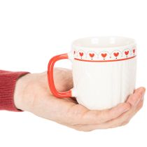 Article Mug à café avec anse rouge, motif tricoté et décoration en forme de cœur, en céramique, 9 cm, lot de 2