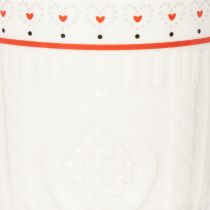 Article Mug à café avec anse rouge, motif tricoté et décoration en forme de cœur, en céramique, 9 cm, lot de 2