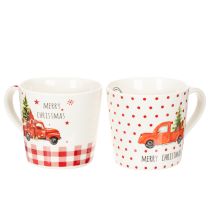 Article Mug de Noël avec voiture et sapin, mugs en céramique, 10 cm, lot de 2