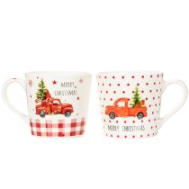 Article Mug de Noël avec voiture et sapin, mugs en céramique, 10 cm, lot de 2