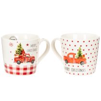 Article Mug de Noël avec voiture et sapin, mugs en céramique, 10 cm, lot de 2