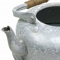 Jardinière bouilloire à thé gris zinc, blanchi à la chaux Ø26cm H15cm