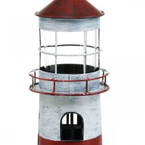 Photophore phare décoration métal rouge maritime, blanc Ø14cm H41cm