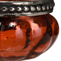Article Verre photophore antique rouge argent cerclage métal Ø6cm H3,5cm