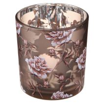 Article Photophore verre décoration de table œillets marron argent H8cm 4 pcs