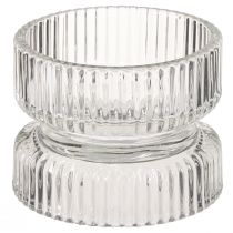 Article Photophore verre nervuré décoratif clair Ø9cm H7cm 4 pcs