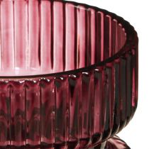 Article Photophore verre décoratif nervuré baie Ø9cm H7cm 4 pcs