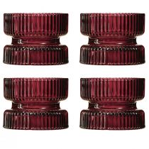 Article Porte-bougies chauffe-plat en verre décoratif, côtelé, motif baies, Ø 9 cm, H 7 cm, lot de 4