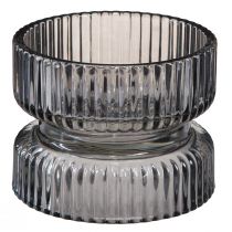 Article Photophore verre décoratif nervuré teinté gris Ø9cm H7cm 4 pcs