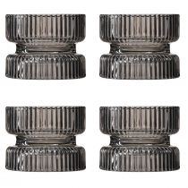 Article Photophore verre décoratif nervuré teinté gris Ø9cm H7cm 4 pcs
