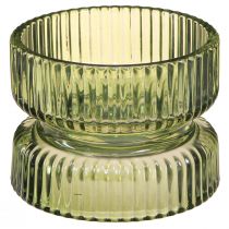 Article Photophore verre décoratif nervuré vert Ø9cm H7cm 4 pcs