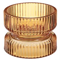 Article Photophore verre nervuré décoratif orange Ø9cm H7cm 4 pcs