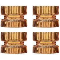 Article Photophore verre nervuré décoratif orange Ø9cm H7cm 4 pcs