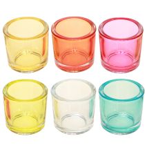 Article Photophore lanternes en verre couleurs assorties Ø6,5cm H6cm 6pcs