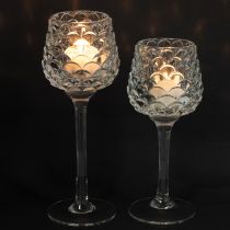 Article Porte-bougie chauffe-plat en verre, forme conique, avec socle, H 19,5/22,5 cm, lot de 2