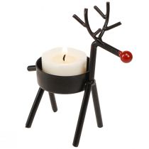 Article Photophore métal renne avec nez rouge noir 11,5cm 6pcs