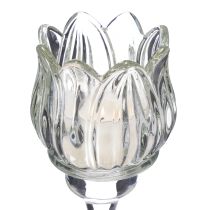 Article Porte-bougie chauffe-plat en verre, forme de fleur décorative pour une ambiance élégante, 17 cm